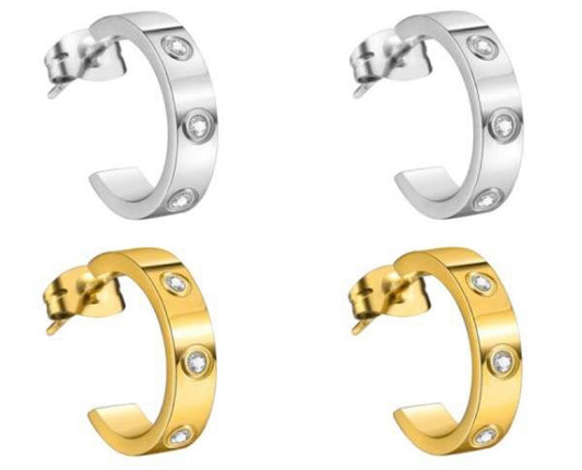 Gold & Silver Stone Earrings